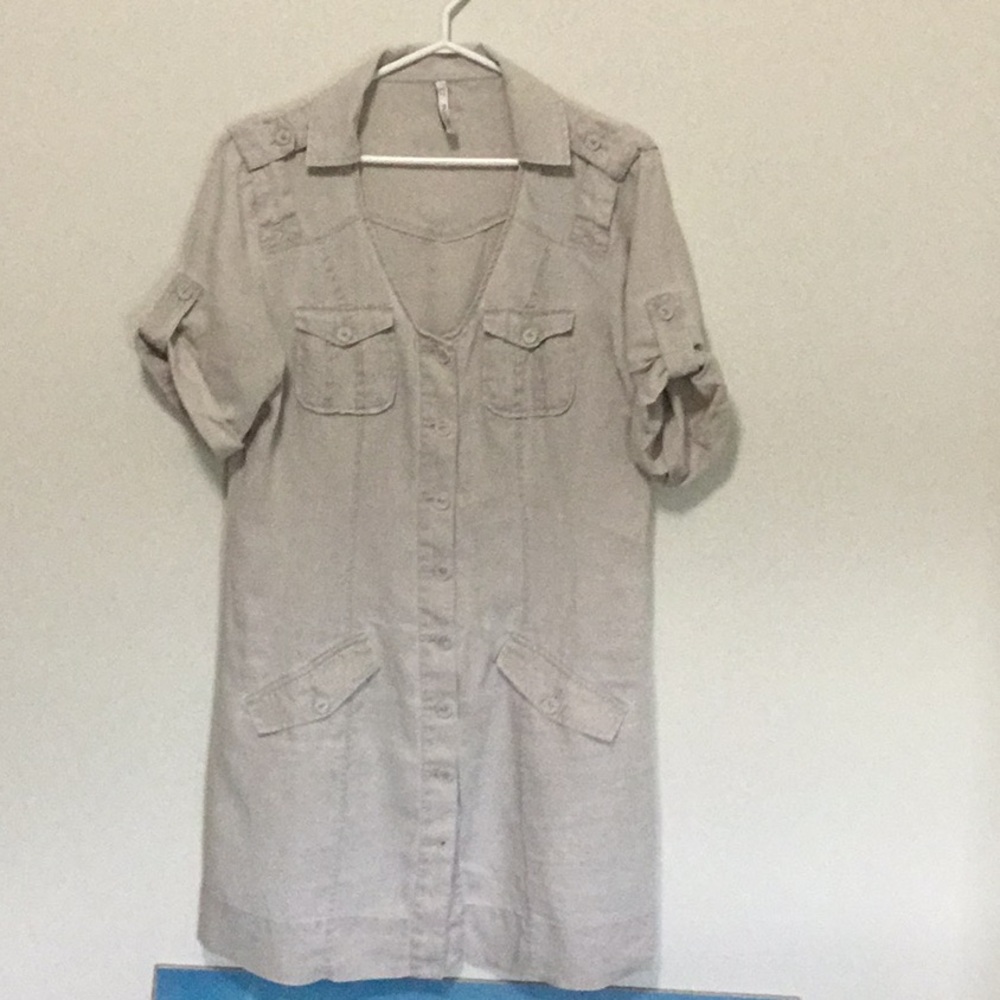 Khaki coloured Part Two dress in linen